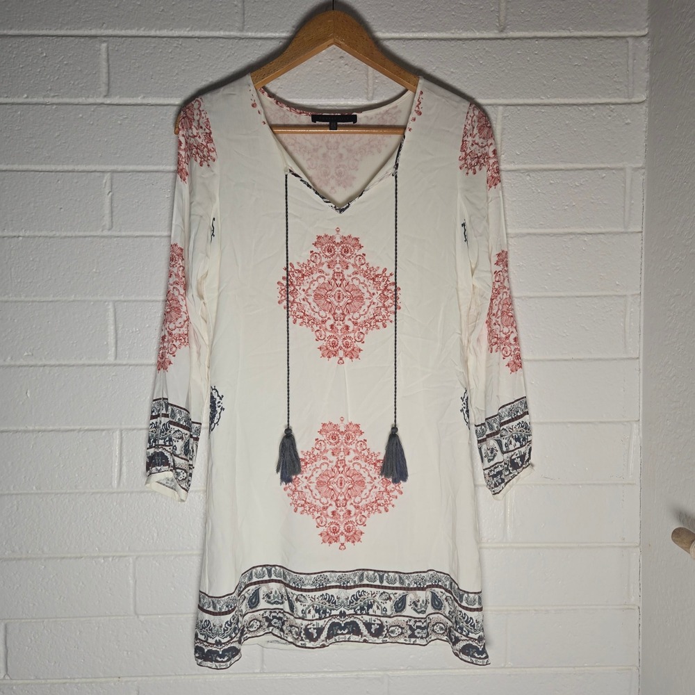 Forest Lily‎ Medallion Print Tassel Shift Dress 6 Boho Maximalist